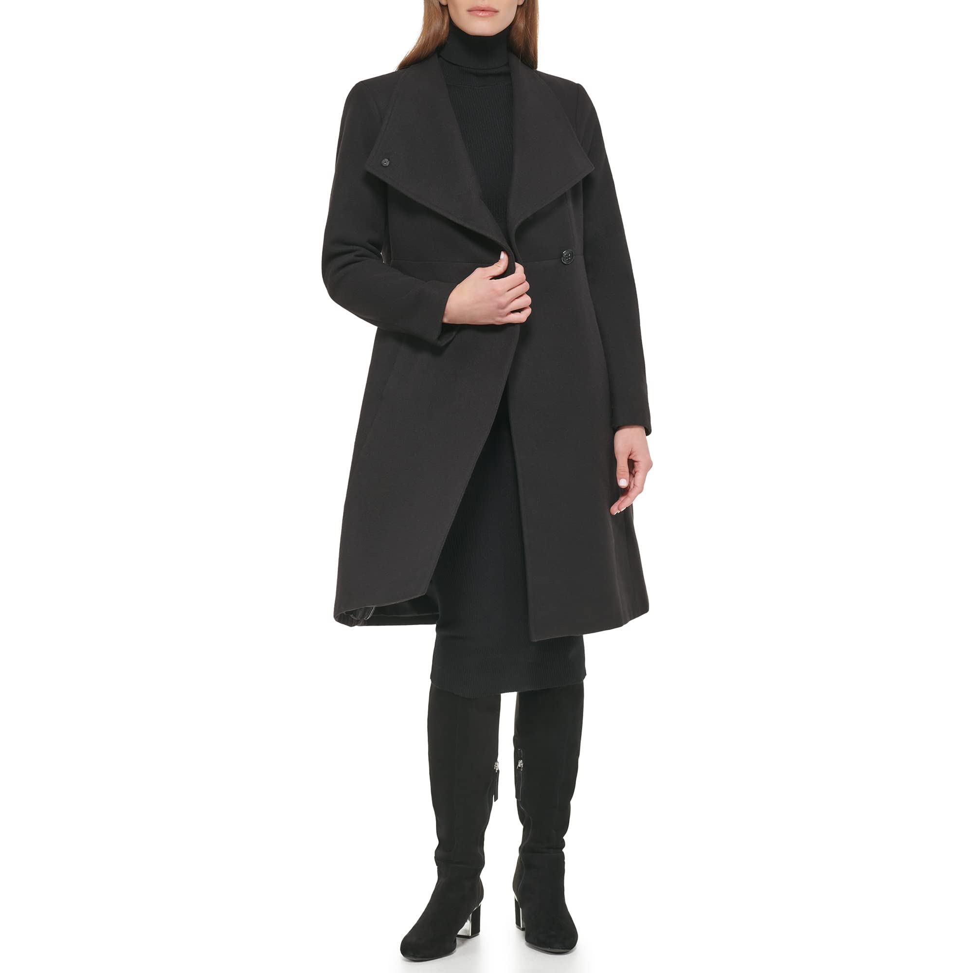 Calvin Klein Women's Asymmetrical Snap Closure Stand Collar Coat with Welt Pockets | Fashionable Winter Jacket for Work, Dating & Outdoor Activities