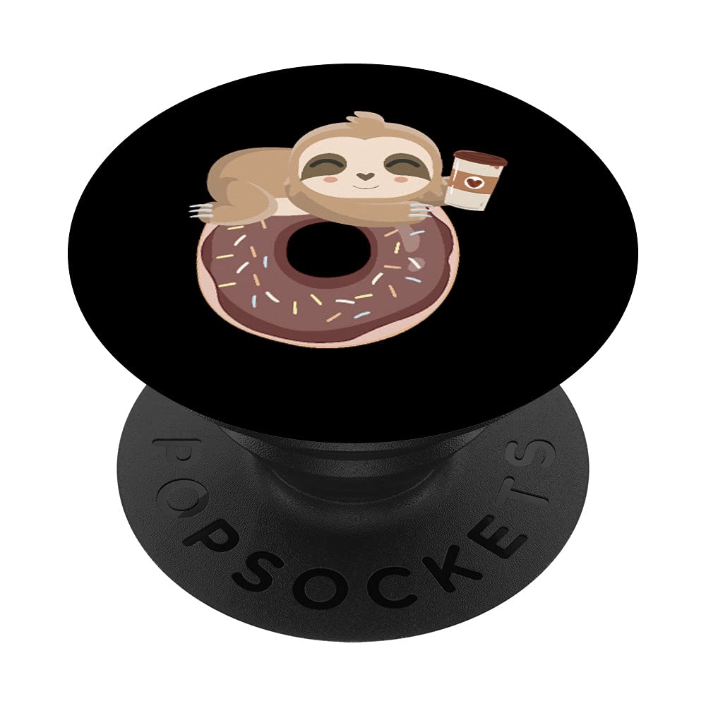 Funny Donut Sloth Coffee Mug Holder - Kawaii Doughnut Food Lover Swappable PopGrip for Phone & Tablet - Perfect for Coffee Lovers, Office Desk Decor & Cute Gift Idea