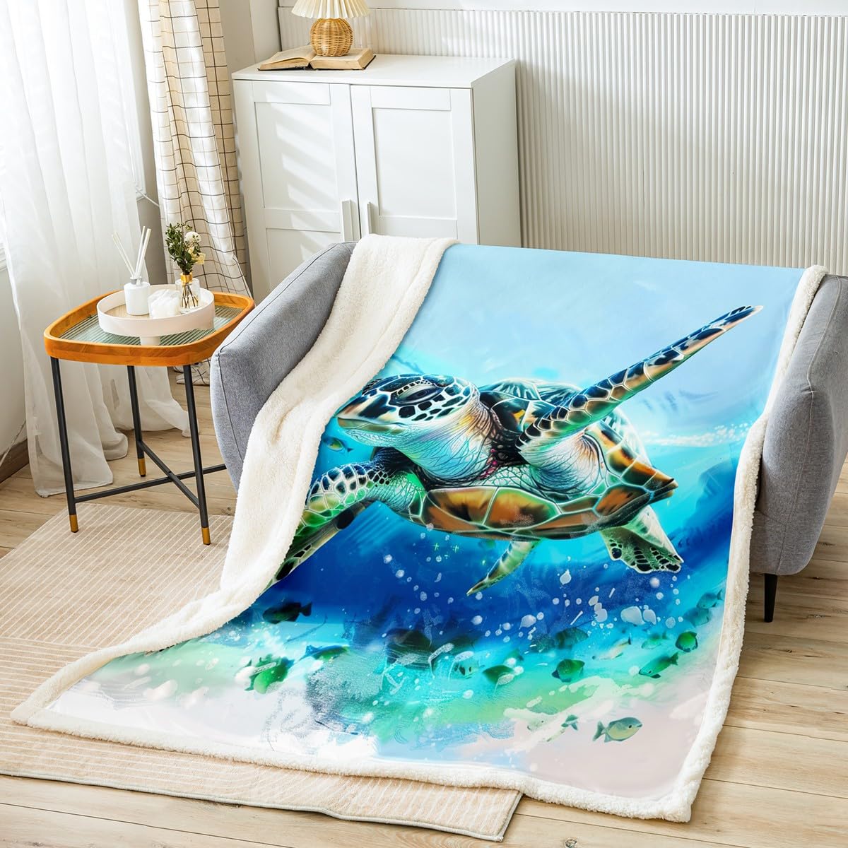 3D Turtle Throw Blanket - Ultra Soft Teal Sherpa Fleece for Kids & Adults - Perfect for Bed, Sofa & Baby Use