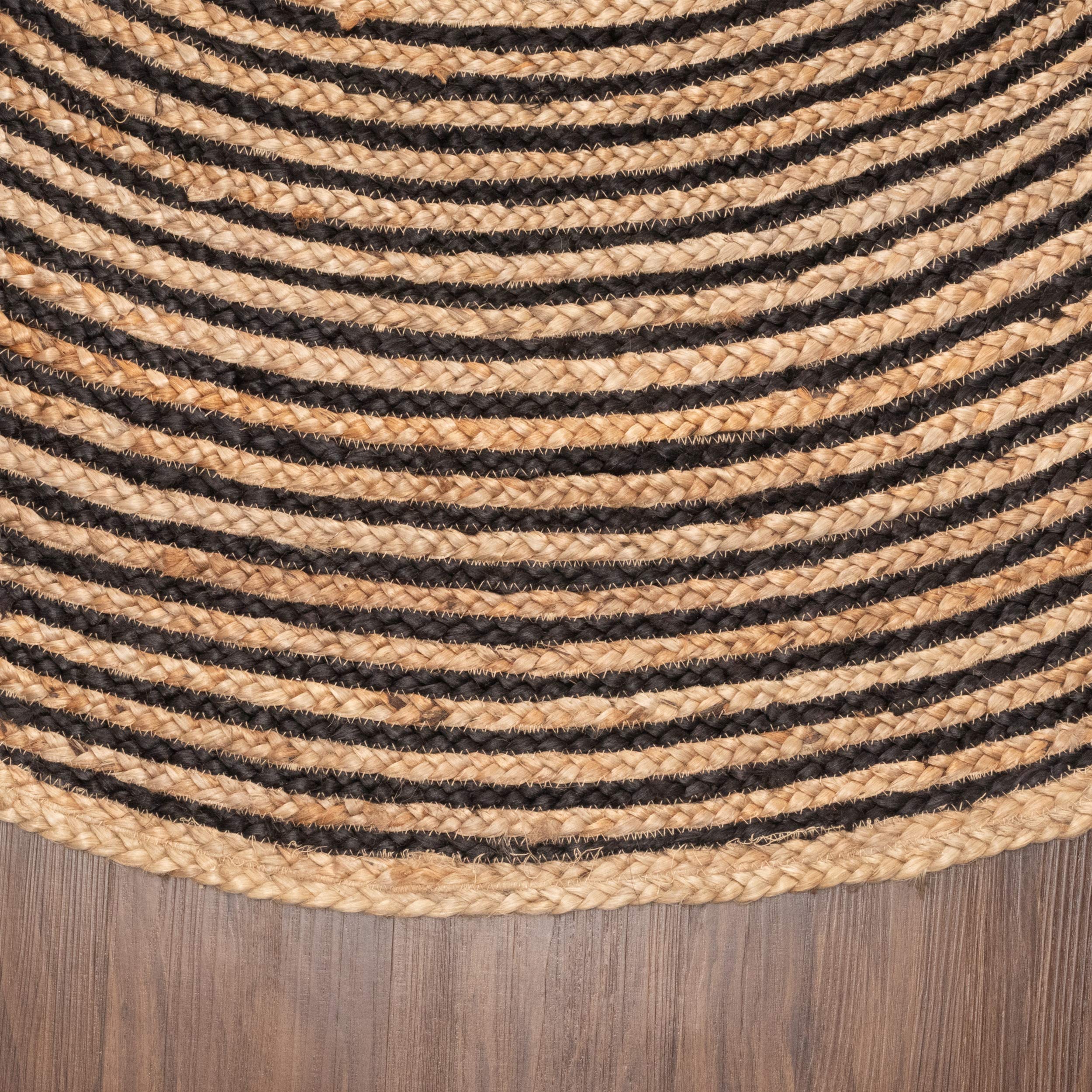 Premium Handwoven Braided Jute Area Rug - 10' Round Black Natural Fiber Floor Mat for Living Room, Bedroom, Dining Room | Eco-Friendly Farmhouse Decor for Home, Office, Dorm & Entryway | Soft Underfoot & Durable for High-Traffic Areas