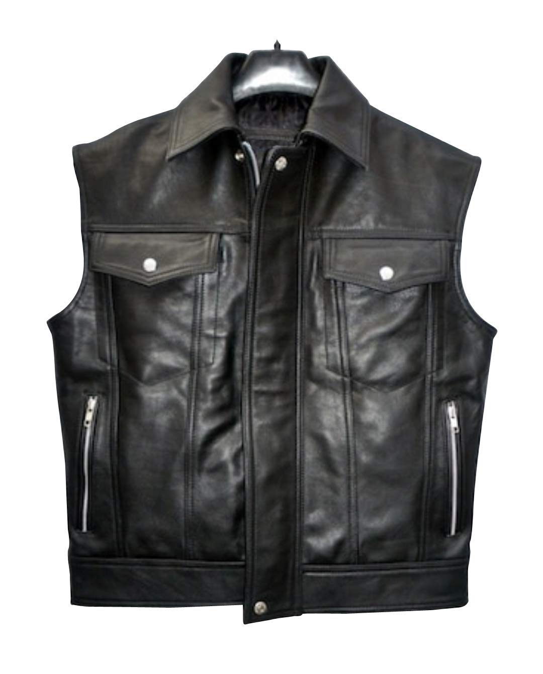 Men's Biker Rider Rocker Motorcycle Leather Vest - Vintage Cafe Racer Style Lambskin Jacket for Harley Davidson & Cruiser Riders - Perfect for Motorcycle Clubs, Road Trips & Casual Wear