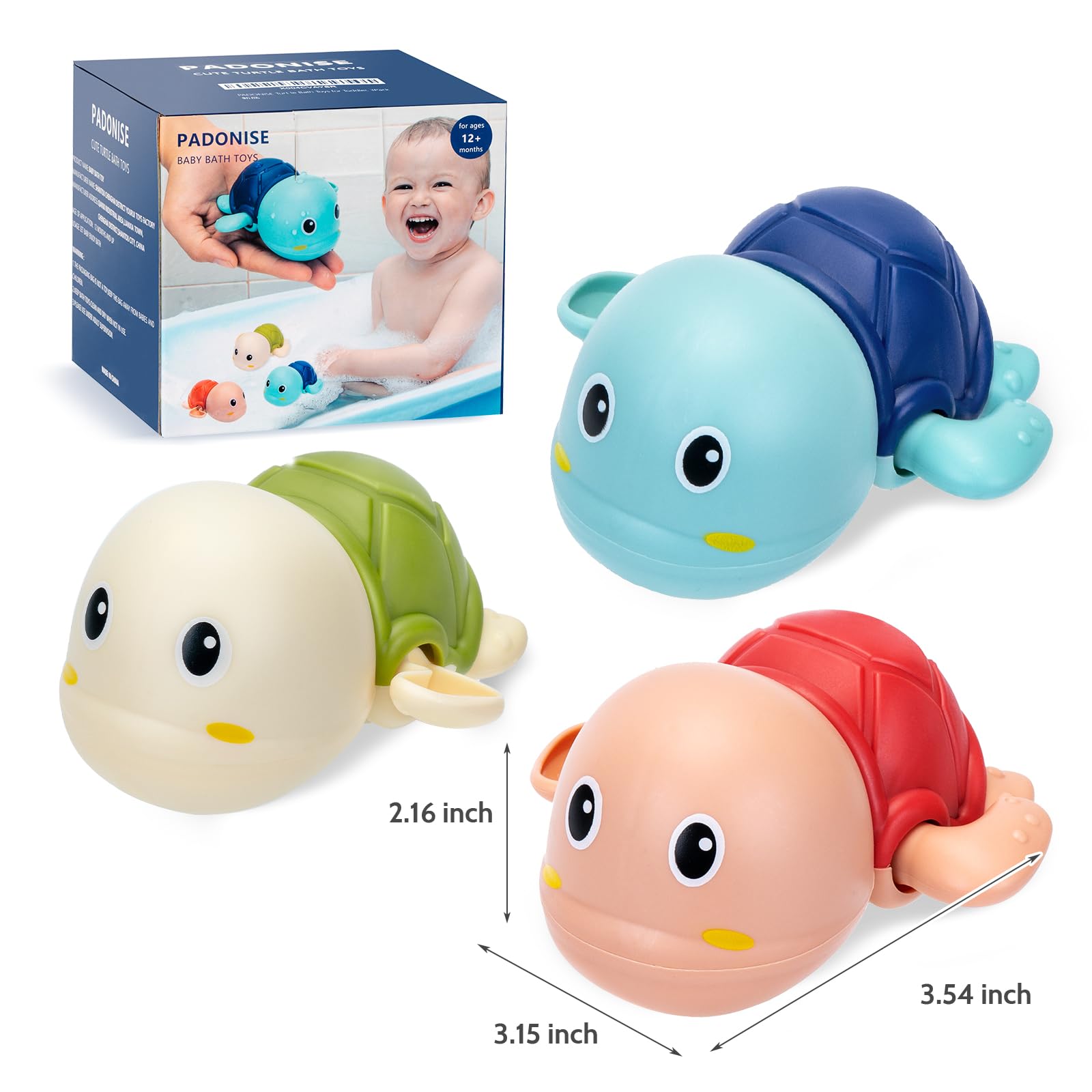 3 Pack Cute Turtle Bath Toys for Toddlers 1-3 - Fun Water Play for Boys & Girls