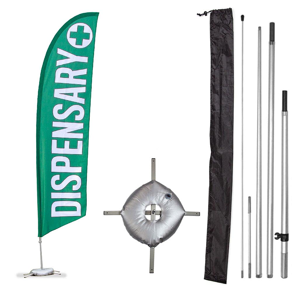 Vispronet Premium 13ft Swooper Feather Flag Kit with Cross Base & Weight Bag - Custom Printed Advertising Flag for Dispensaries & Businesses - USA Made - Perfect for Storefronts, Events & Outdoor Promotions