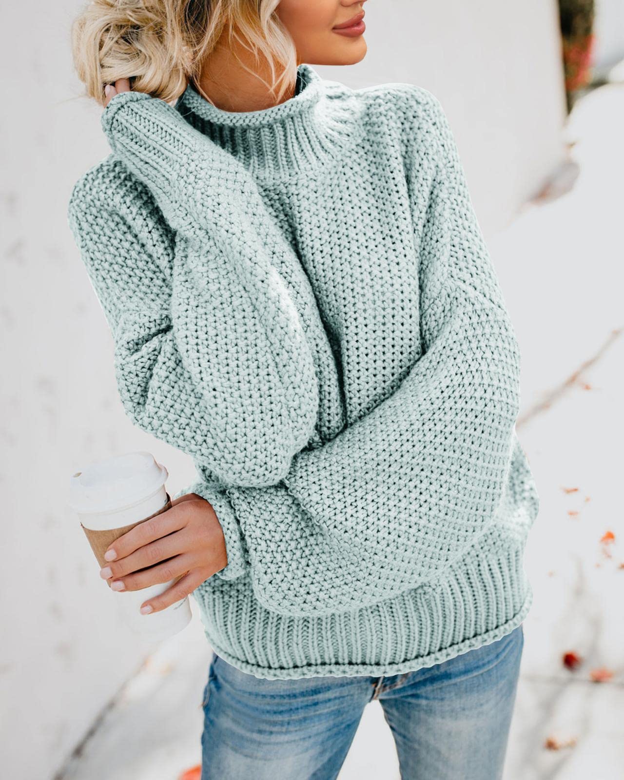 Saodimallsu Women's Oversized Turtleneck Sweater - Batwing Long Sleeve Chunky Knit Pullover | Cozy Winter Fashion for Casual Outings & Office Wear