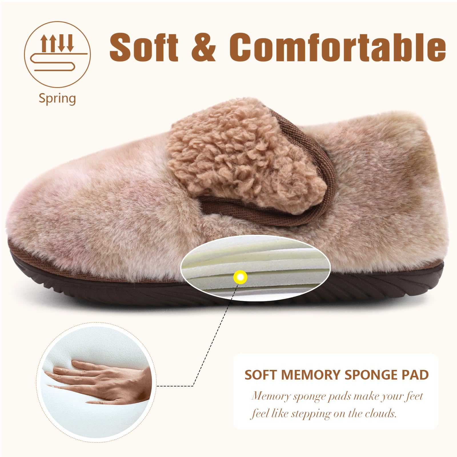 COFACE Women's Memory Foam House Slippers - Soft Fluffy Indoor/Outdoor Slippers for Women - Perfect for Home, Office, and Travel Comfort