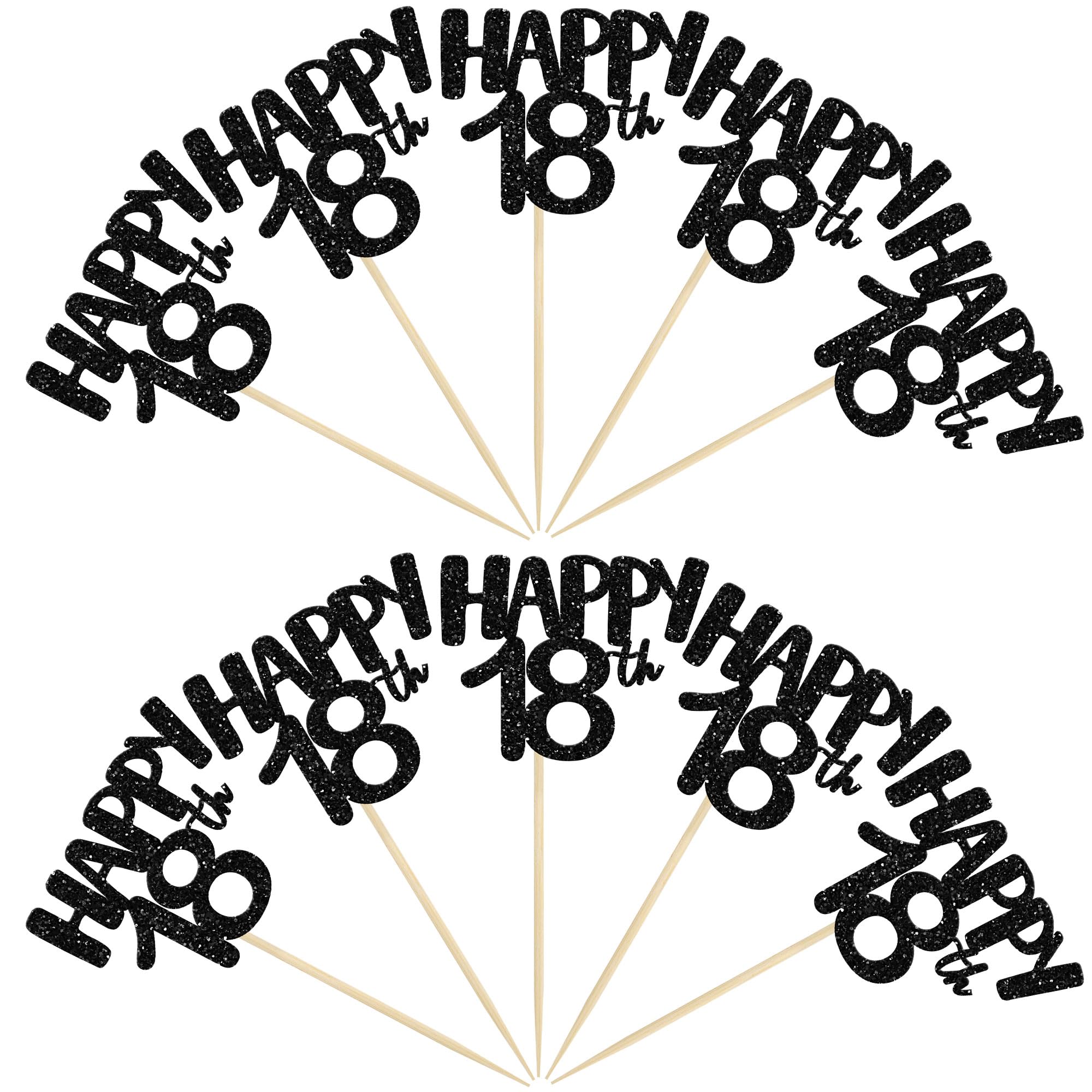 24Pcs Happy 18th Birthday Cupcake Toppers - Black Gold Cake Decorations for 18th Anniversary Party Supplies | Perfect for Teen Birthday Celebrations, Graduation Parties & Milestone Events