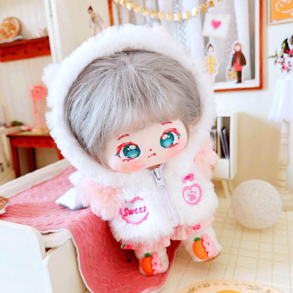 Niannyyhouse Pink Plush Doll Clothes with Hooded Jacket - 20.3cm - Doll Accessories - Costume (Pink) - Perfect for Dress Up, Role Play & Collectible Dolls