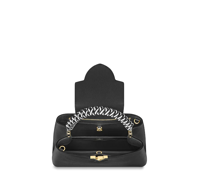 LV Capucines PM Handbag in Noir/Blanc Taurillon Leather - Luxury Designer Crossbody Bag for Women, Perfect for Work, Travel & Evening Events