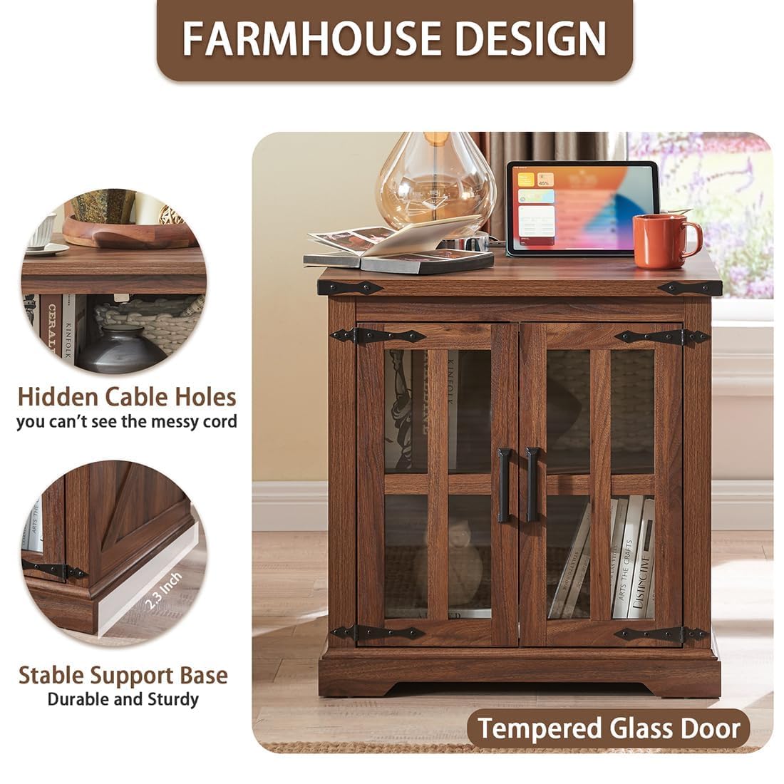 Farmhouse End Table with USB Charging Station - 24