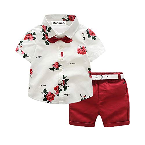 Mubineo Toddler Boys Floral Print Shirt and Bermuda Shorts Outfit Set - Summer Casual Clothes for Little Kids - Perfect for Beach, Park, and Family Outings