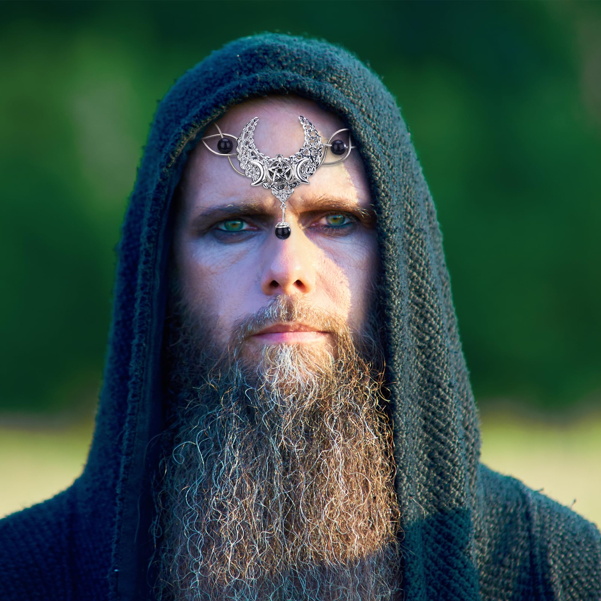 Silver Moon Viking Crown - Medieval Fairy Circlet Headpiece with Natural Crystals | Renaissance Festival, Celtic Wedding, Rave Party Costume Accessory | Perfect for Cosplay, LARP, and Fantasy Events