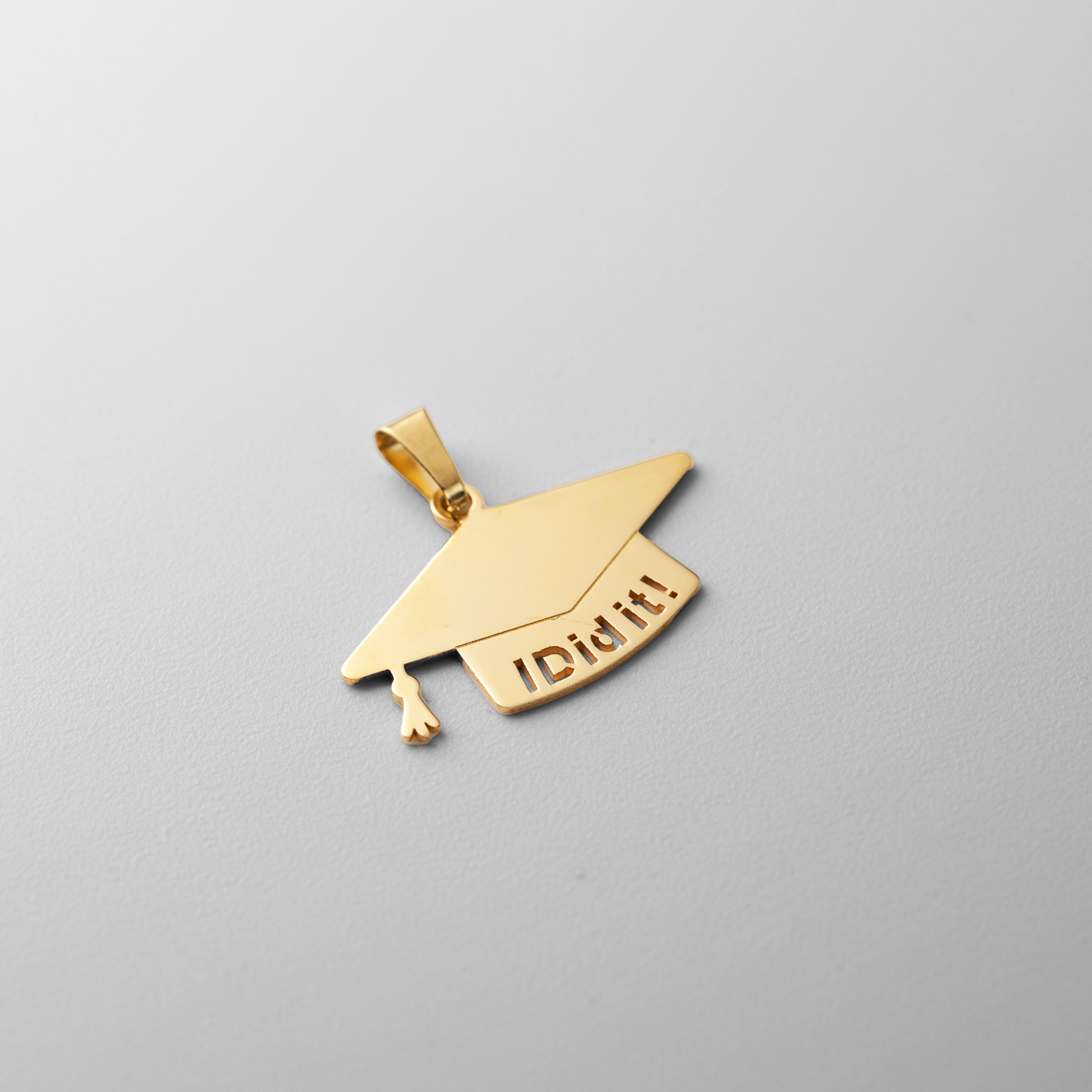 Gold Graduation Cap 'I Did It!' Charm Pendant PT2839 - Perfect Gift for Graduates, Birthday, Achievement Celebration & Jewelry Collection