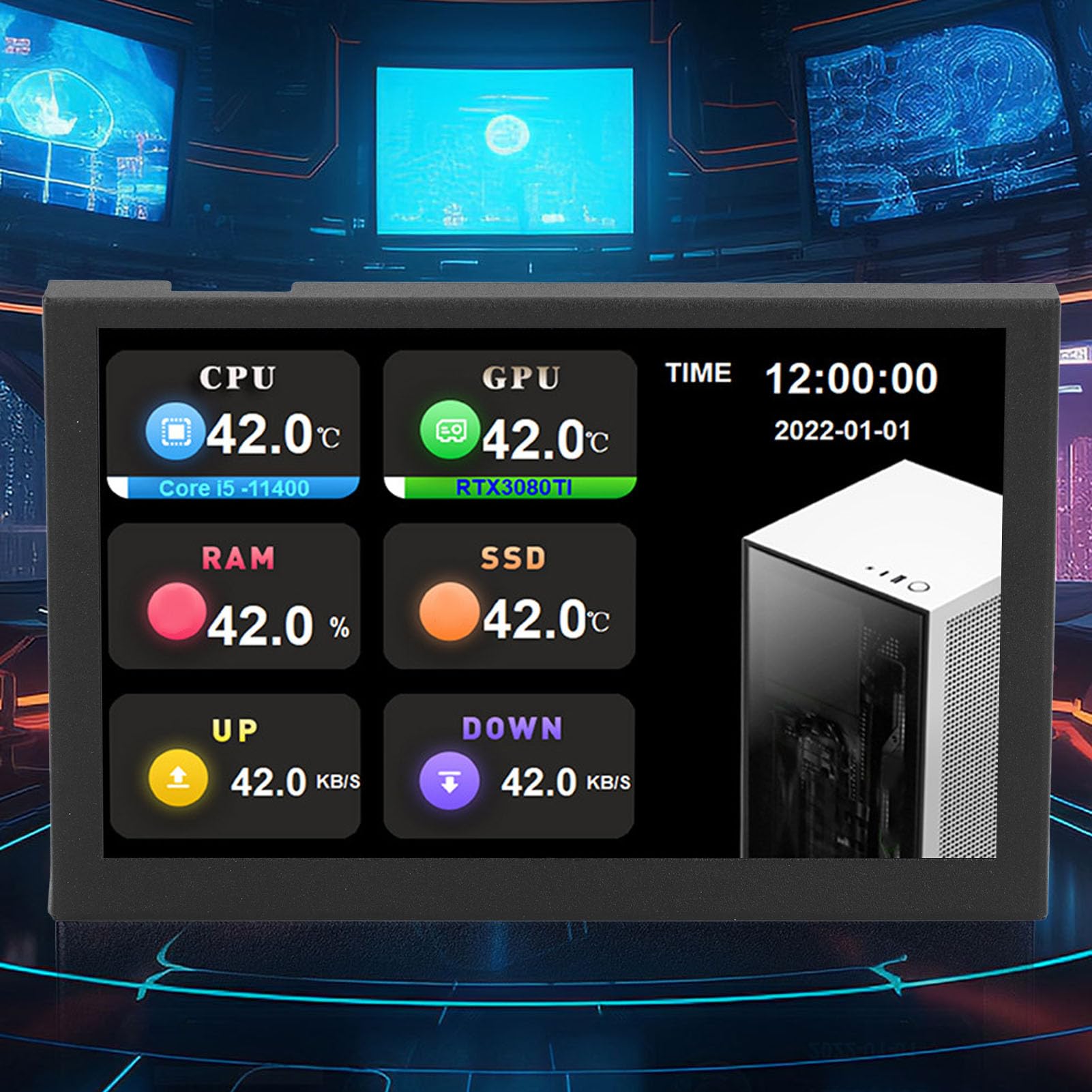 Fockety 5 Inch IPS USB Mini Screen - AIDA64 PC CPU RAM HDD Data Monitor with 800x480 Resolution | Real-Time Computer Temperature Display & Sensor Panel | Perfect Secondary Screen for PC Case, Gaming Rigs, and Workstations