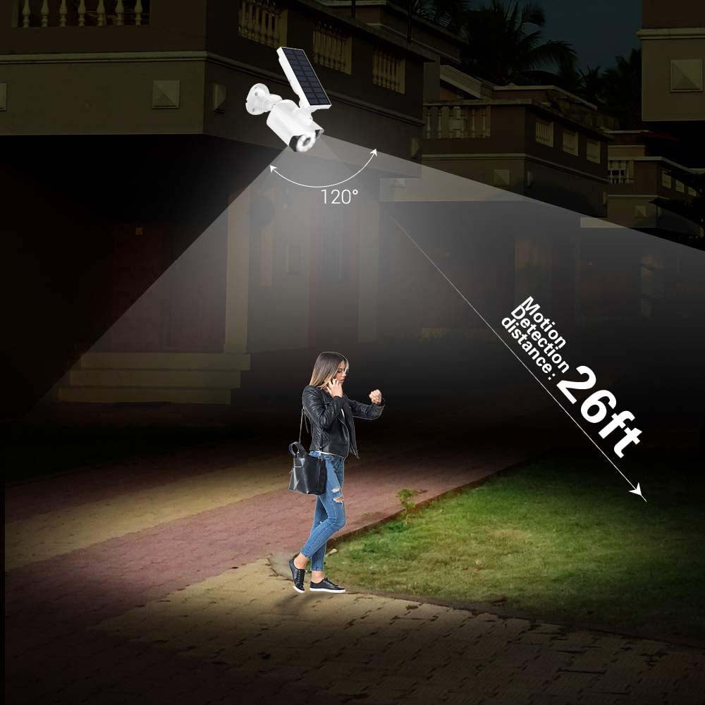 Solar Powered LED Motion Sensor Security Light with Dummy Camera - Outdoor Wall Lighting for Home, Garage, Porch & Garden Security Protection