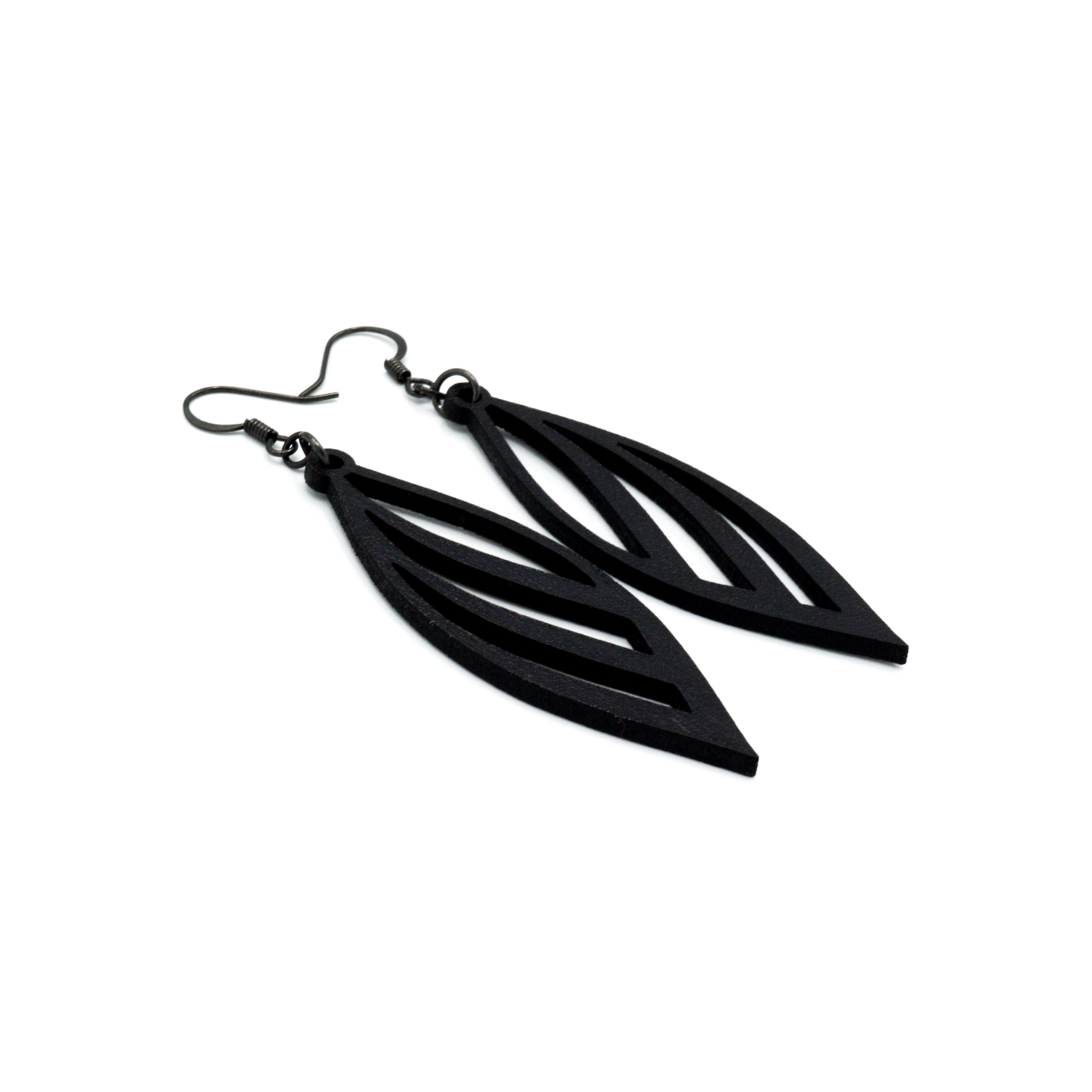 Petal 01 [S] Black Leather Earrings - Handmade Boho Chic Dangle Earrings for Women | Perfect for Parties, Weddings & Everyday Wear