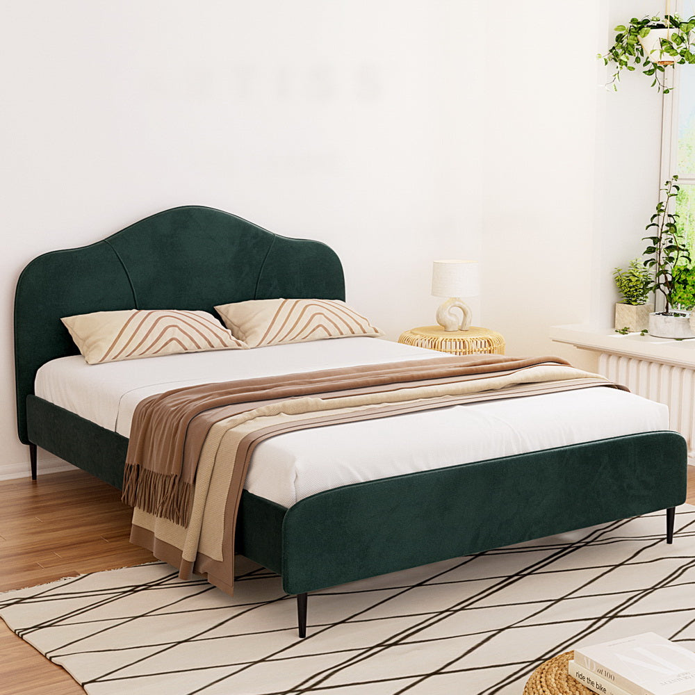 Luxury Daintree Queen Velvet Bed Frame in Dark Green - Elegant Upholstered Platform Bed for Master Bedroom Decor