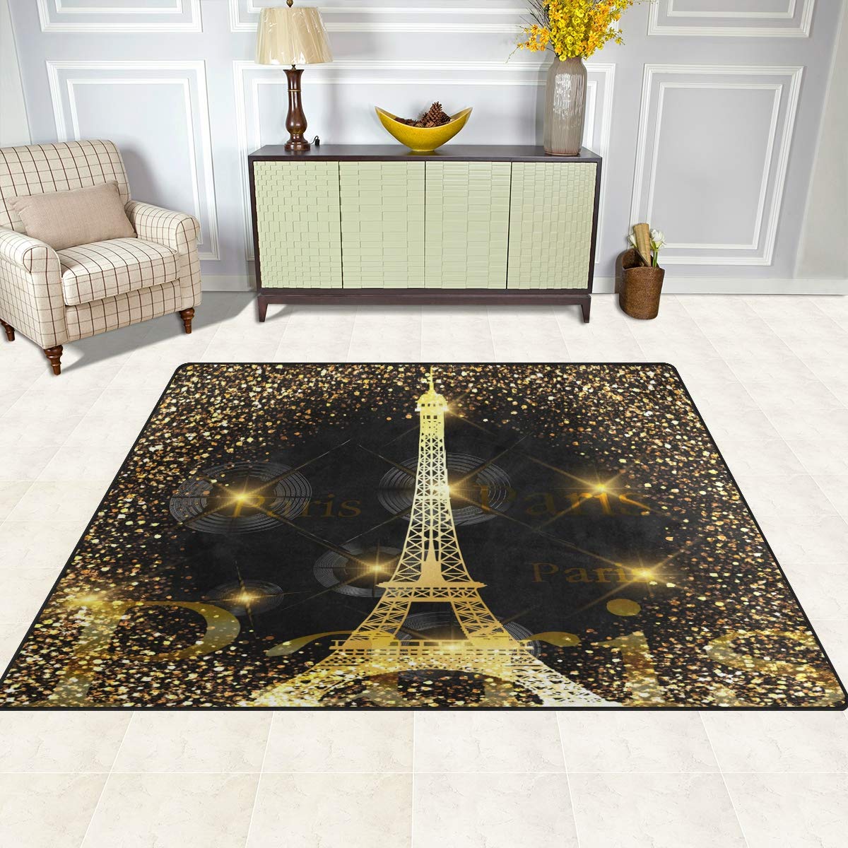 ALAZA Shiny Paris Eiffel Tower France Area Rug - 5'3
