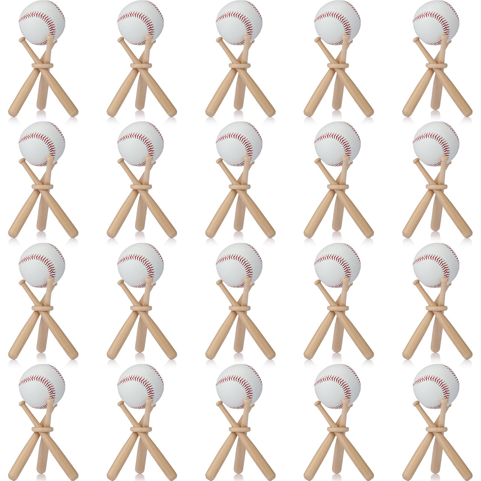 Mudder 20-Pack Wooden Baseball Bat Display Stand - 3-Pack Baseball Holders for Ball Display - Perfect for Sports Lover Tables, Man Caves, and Baseball Memorabilia Collections