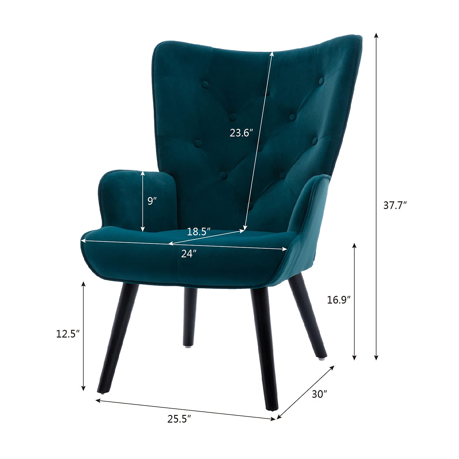 Baysitone Modern Velvet Accent Chair - High Back Comfortable Lounge Chair for Living Room, Bedroom & Office - Upholstered Compact Leisure Side Chair in Teal Blue - Perfect for Reading Nook, Small Spaces & Home Decor