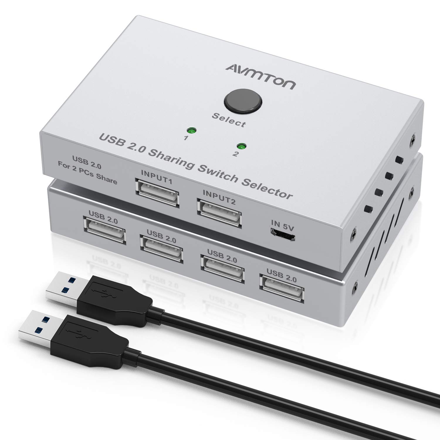 AVMTON 4-Port USB KVM Switch 2.0 - Metal USB Hub for 2 Computers, Share Printers, Scanners, Keyboards & External Drives | Perfect for Home Office & Multi-Device Workspace Setup