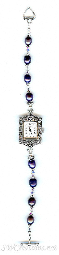 Elegant Blue Peacock Pearl Crystal Beaded Watch for Women - Luxury Fashion Accessory for Parties, Weddings & Special Occasions