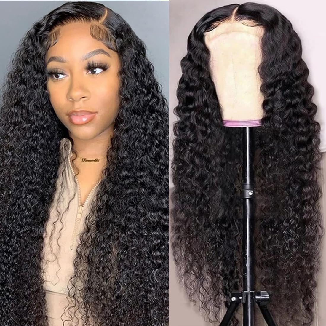 CRANBERRY 20inch 4x4 Lace Front Wig - 100% Unprocessed Brazilian Virgin Human Hair with Curly Wave, 180% Density, Pre-Plucked & Glueless - Perfect for Daily Wear, Parties & Special Occasions