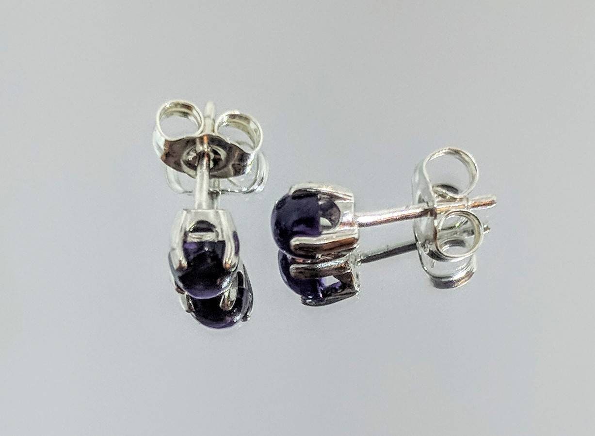 Solid Sterling Silver or Gold Plated Natural Amethyst Stud Earrings | 6x4mm & 10x8mm Cabochon | February Birthstone Jewelry | Perfect for Daily Wear, Gifts & Special Occasions
