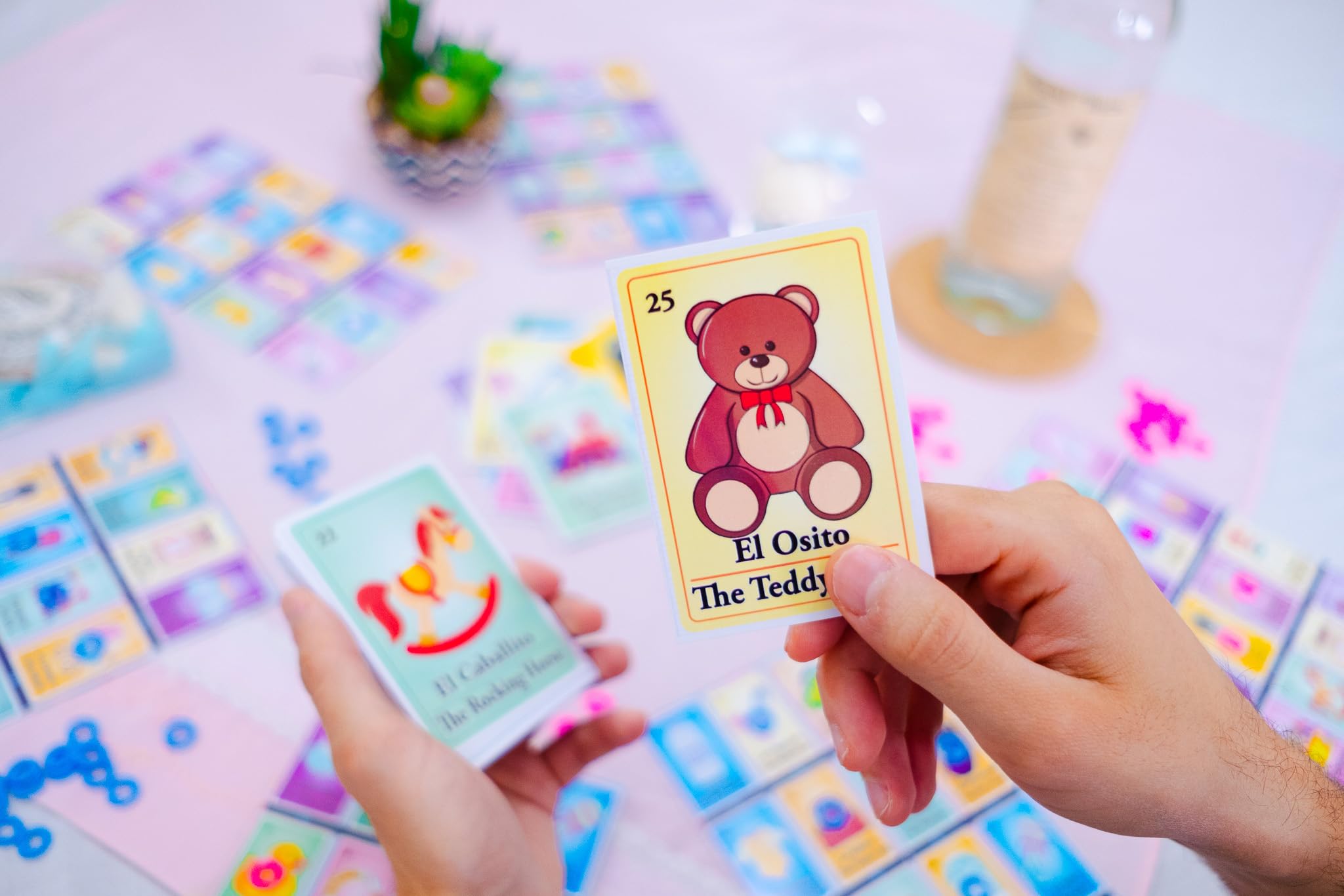 Baby Shower Bingo Game Set - Bilingual English & Spanish for 10 Players - Includes 1 Card Deck & 10 Boards - Family Fun Game - Learn Spanish While Playing - Perfect for Baby Showers, Birthday Parties & Family Game Nights