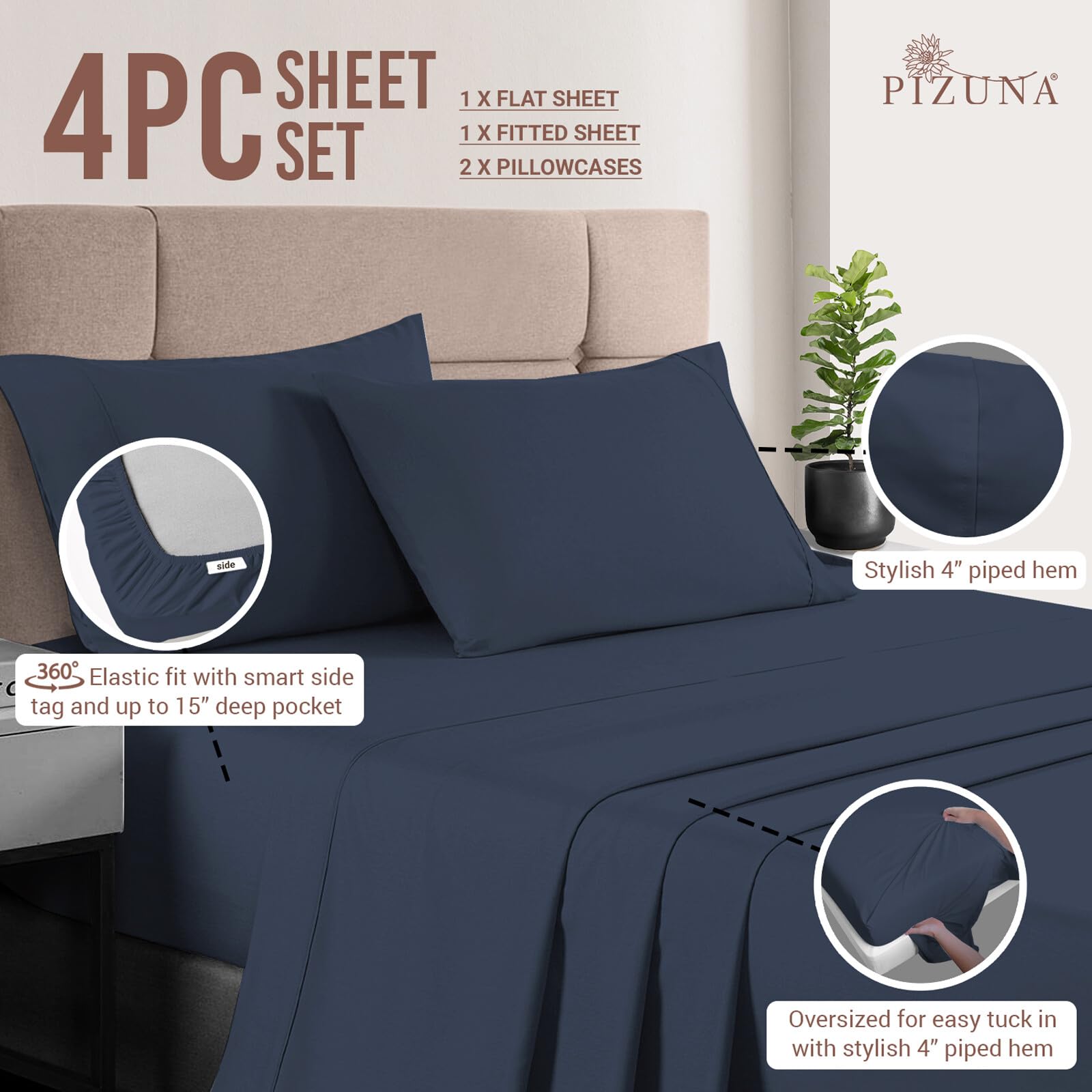 Luxury 400 Thread Count 100% Long Staple Cotton Sateen Sheets - California King Size, 15
