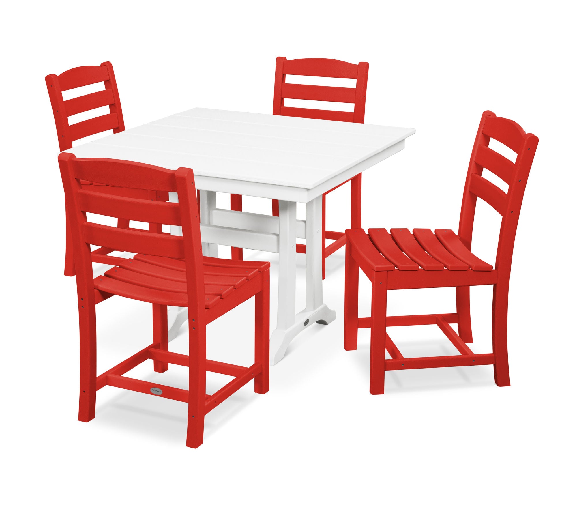 POLYWOOD La Casa Café 5-Piece Farmhouse Trestle Side Chair Dining Set - Outdoor Patio, Garden, and Backyard Furniture for Casual Dining and Entertaining