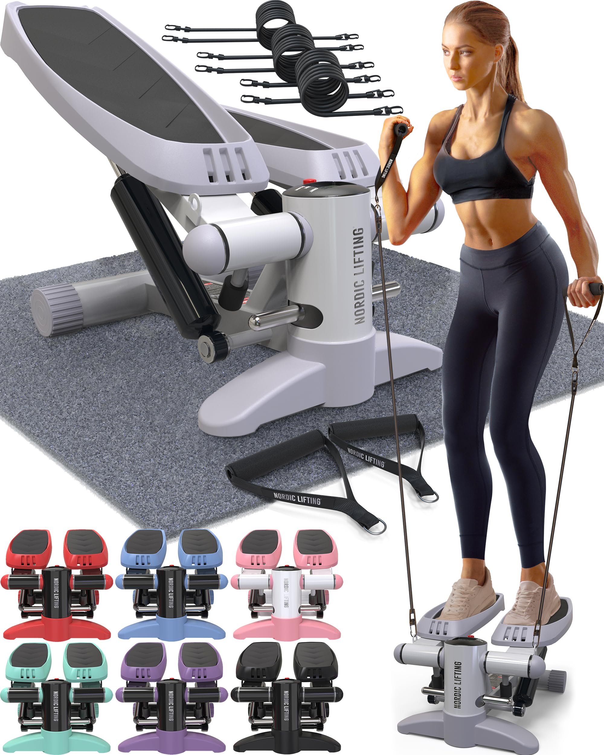 Nordic Lifting Mini Stepper & Stair Climber Machine with Resistance Bands - 330 LBS Weight Capacity, Non-Slip Foot Pads & LCD Monitor - Compact Home Gym Equipment for Cardio Workout, Leg Toning & Full Body Exercise