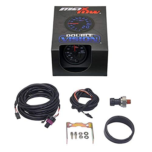 MaxTow Double Vision 100 PSI Oil Pressure Gauge Kit with Electronic Sensor - Black Face & Blue LED Dial - Analog & Digital Readout - 2-1/16
