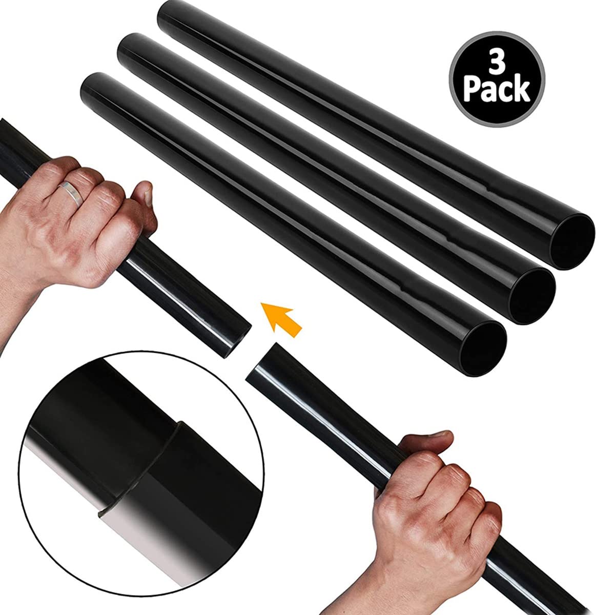 SESU YHJIC 3Pcs 1.25 Inch Vacuum Extension Wands & Attachments - Compatible with Shop Vac, Wet/Dry Vacuums - Durable Black Vacuum Pipe for Cleaning Cars, Floors & Tight Spaces