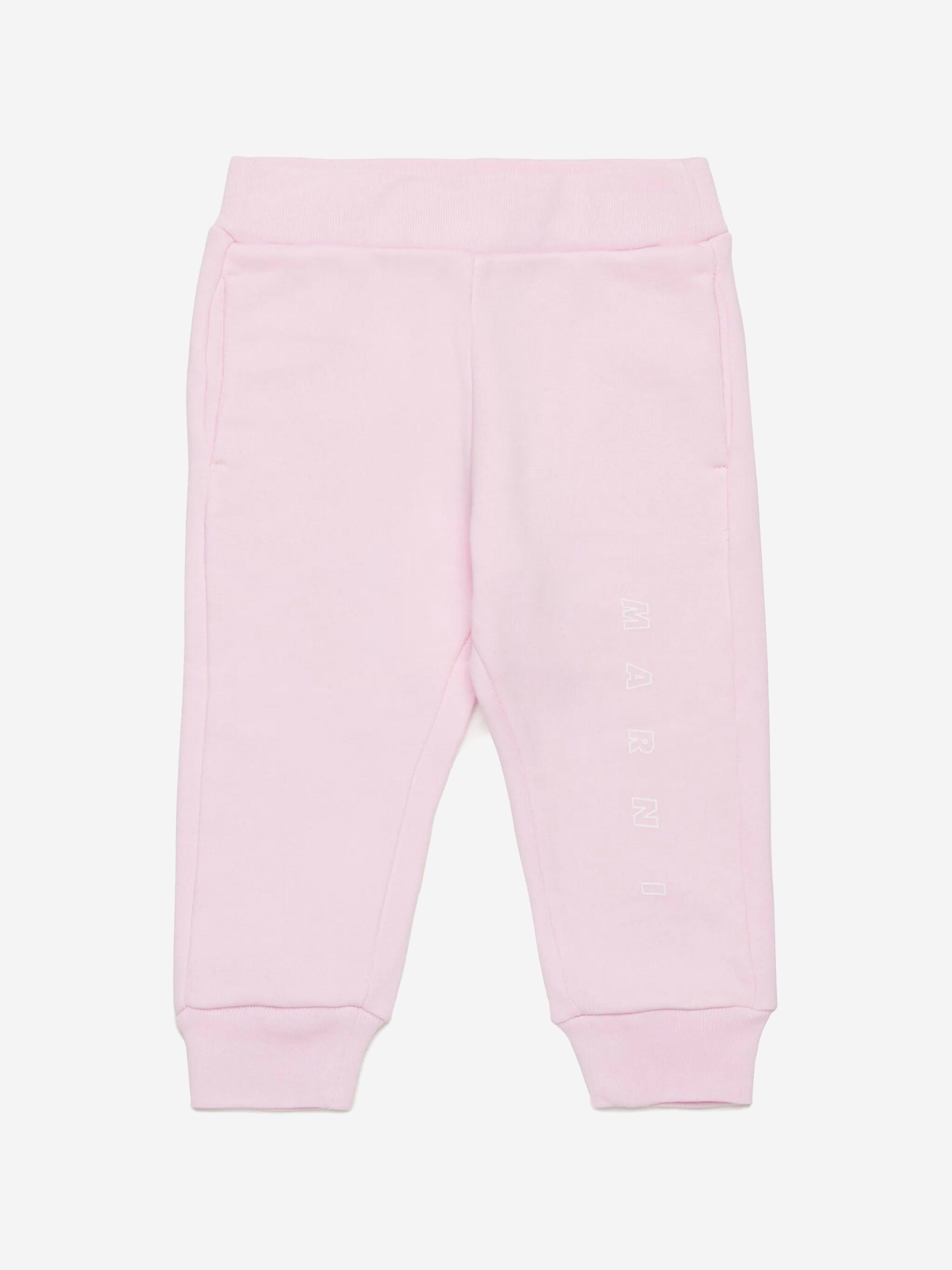 Pink Baby Girls Logo Joggers - Soft Cotton Toddler Pants for Playtime & Casual Outings