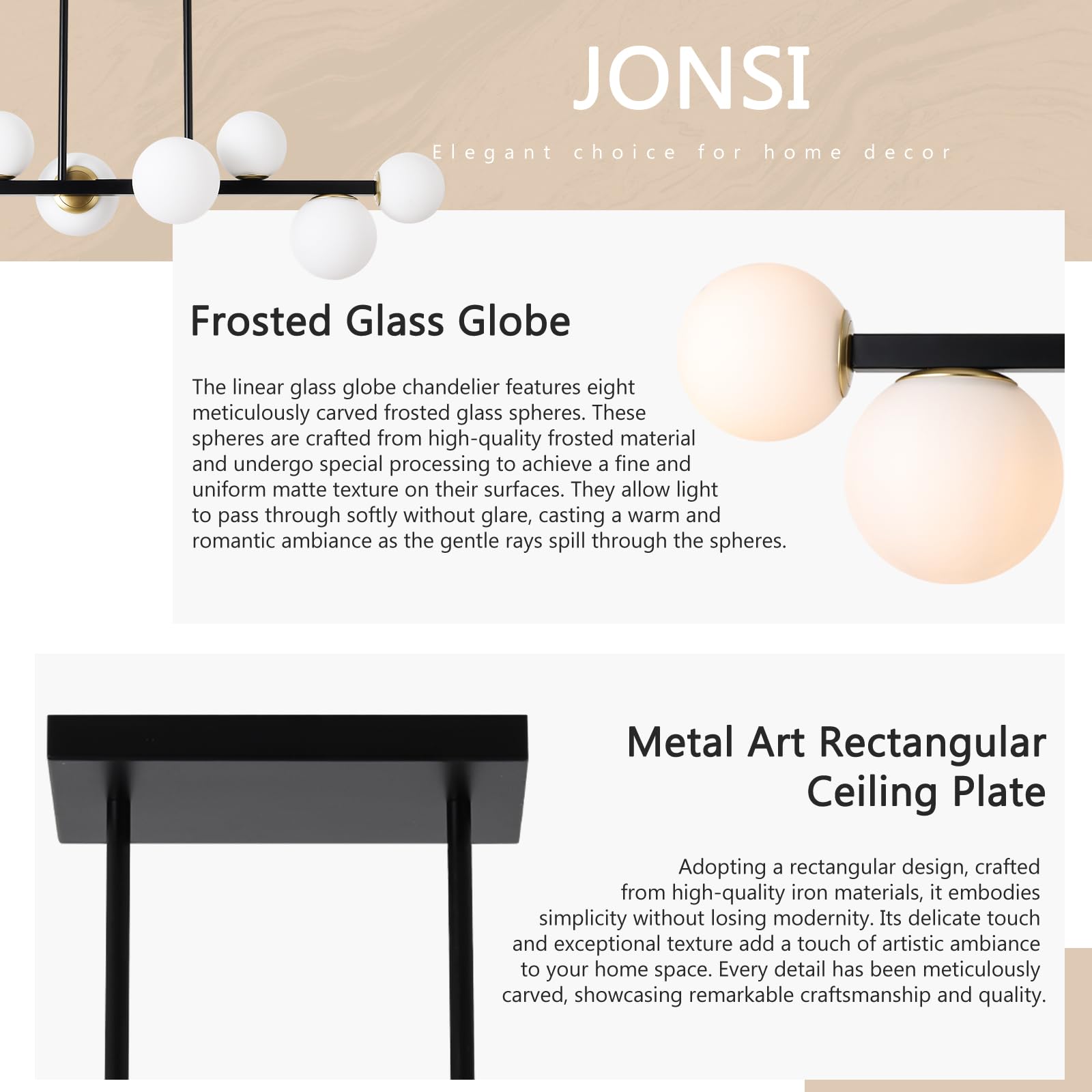 Mid Century Modern 8-Light Linear Chandelier - Adjustable Black & Gold Glass Globe Pendant Light for Dining Room, Kitchen Island & Living Room | Perfect for Farmhouse, Industrial & Contemporary Home Decor
