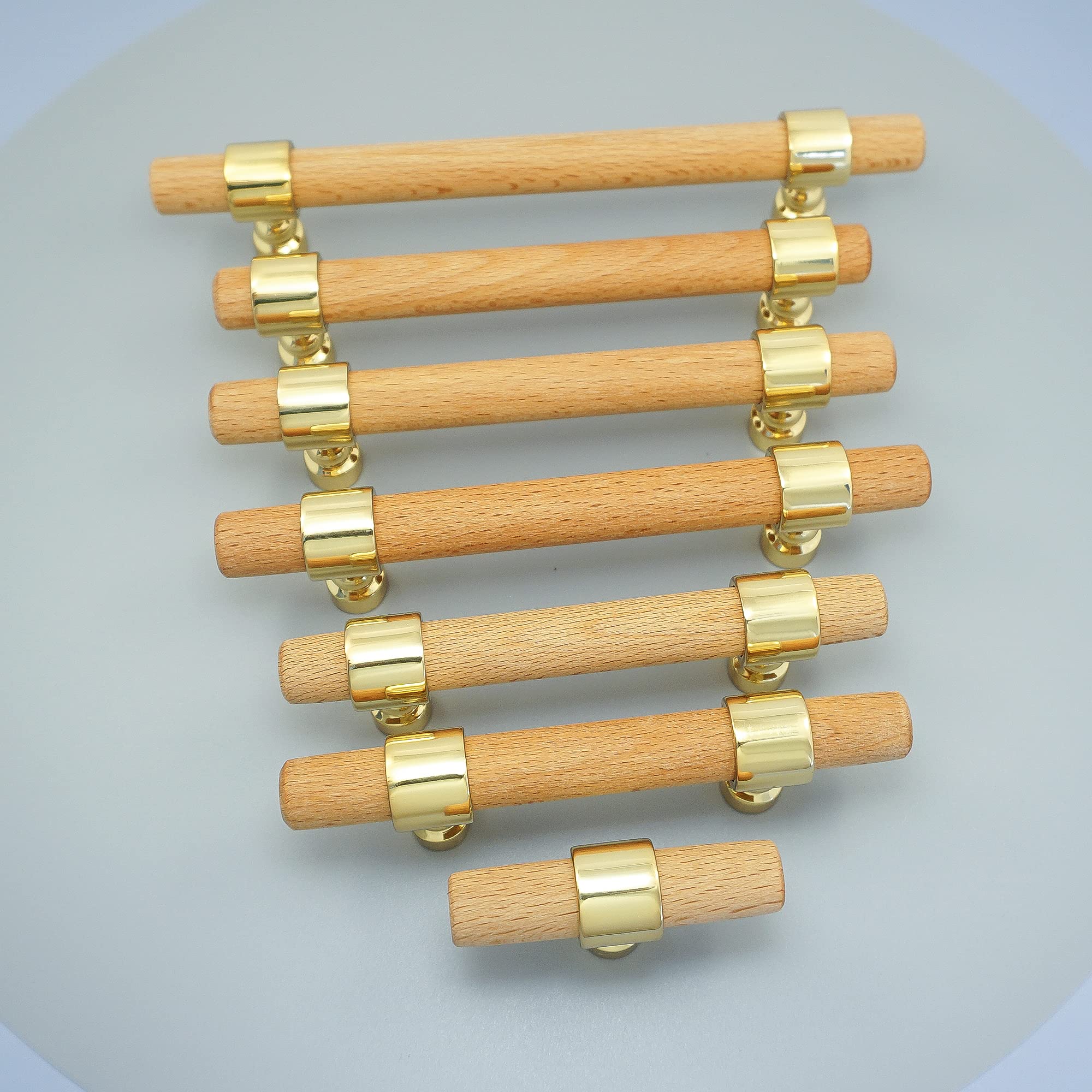 Premium Beech Wood Cabinet Knobs with Brass Handles - Bright Gold Drawer Pulls for Dresser & Cupboard Hardware | Perfect for Bedroom Furniture, Kitchen Cabinets & DIY Home Renovation Projects