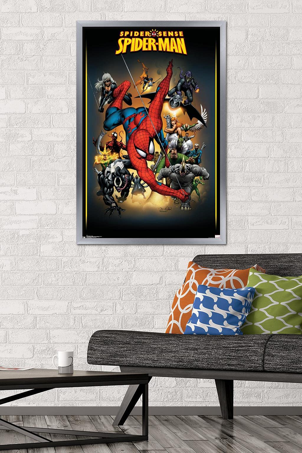 Trends International 24x36 Marvel Comics Spider-Man vs Adversaries Wall Poster - Silver Framed Version (36