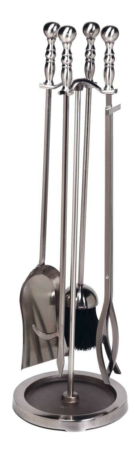 HUIJK 5-Piece Fireplace Tool Set in Pewter - Heavy Duty Fireplace Accessories for Wood Burning Stoves, Fire Pits & Indoor/Outdoor Use