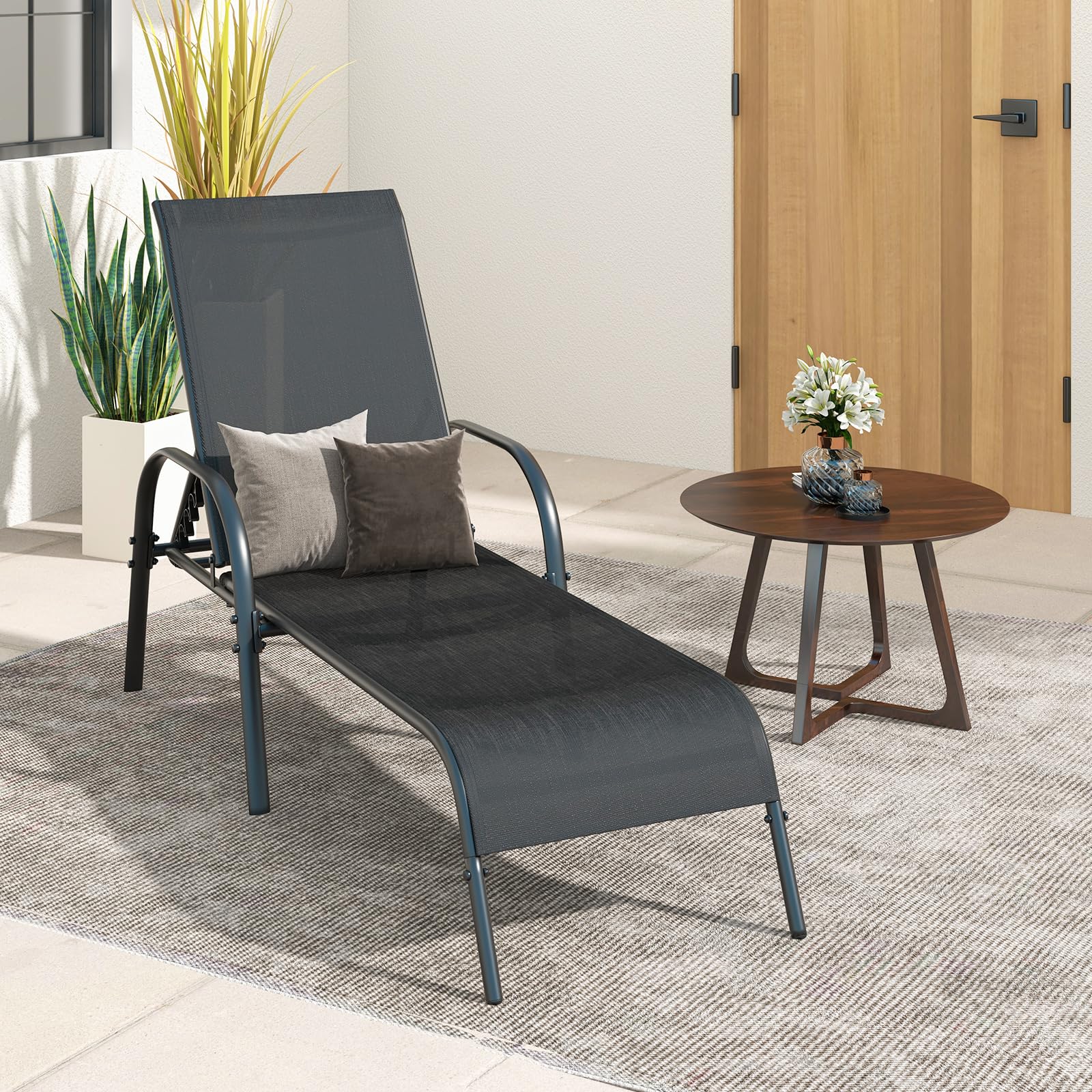 Giantex 2 Pack Adjustable Patio Lounge Chairs - Heavy Duty Steel Frame Outdoor Chaise Lounges with 5-Position Reclining Backrest - Perfect for Sunbathing, Beach, Poolside, Backyard & Balcony Relaxation - Black