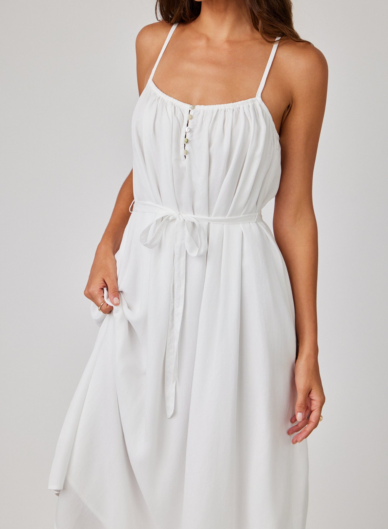 Flowy White Cami Maxi Dress for Women - Elegant Summer Beach Dress, Boho Chic Long Dress for Vacation, Party & Casual Wear