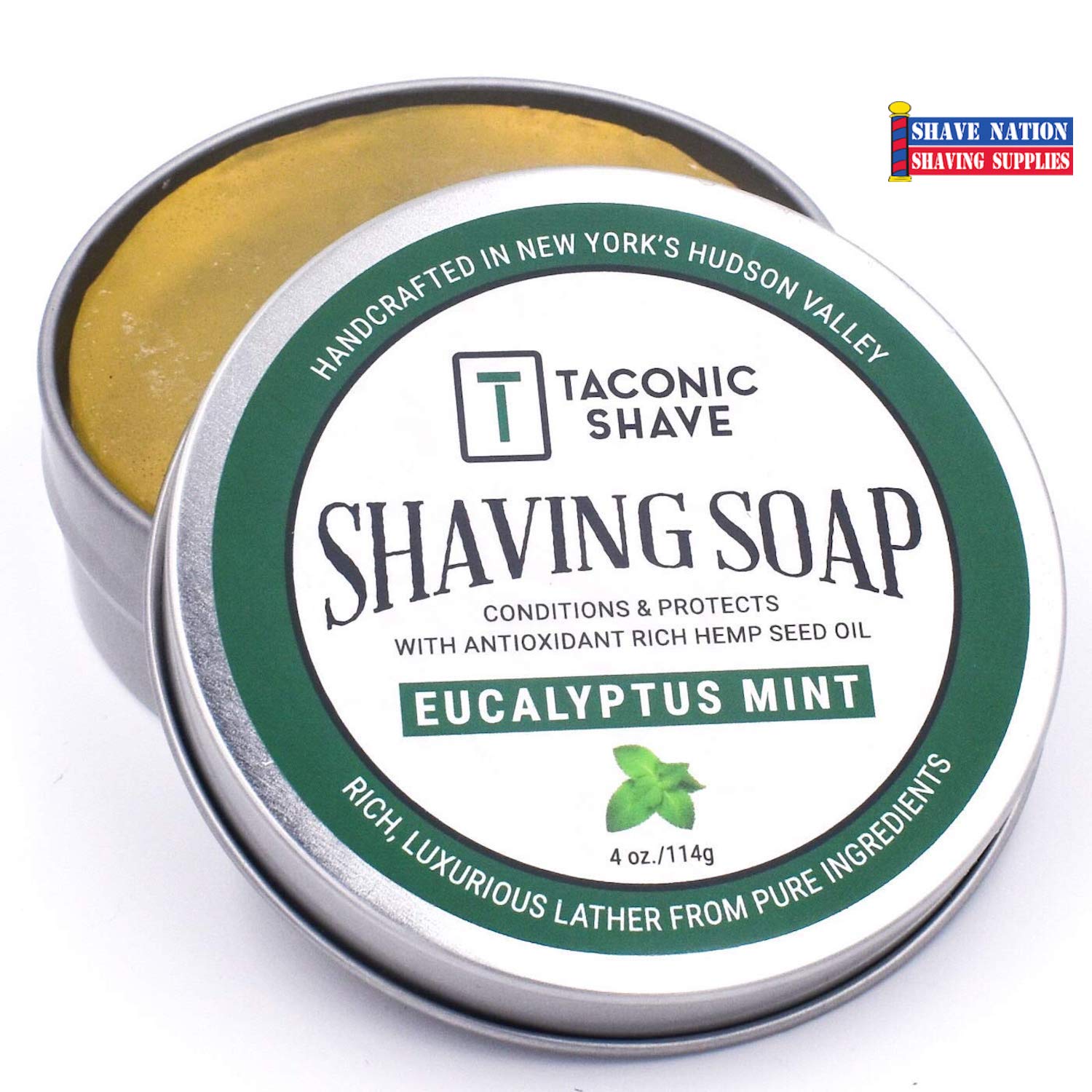 Taconic Eucalyptus Mint Shaving Soap in Tin - Natural & Refreshing for Men's Wet Shaving - Perfect for Sensitive Skin & Daily Grooming Routine