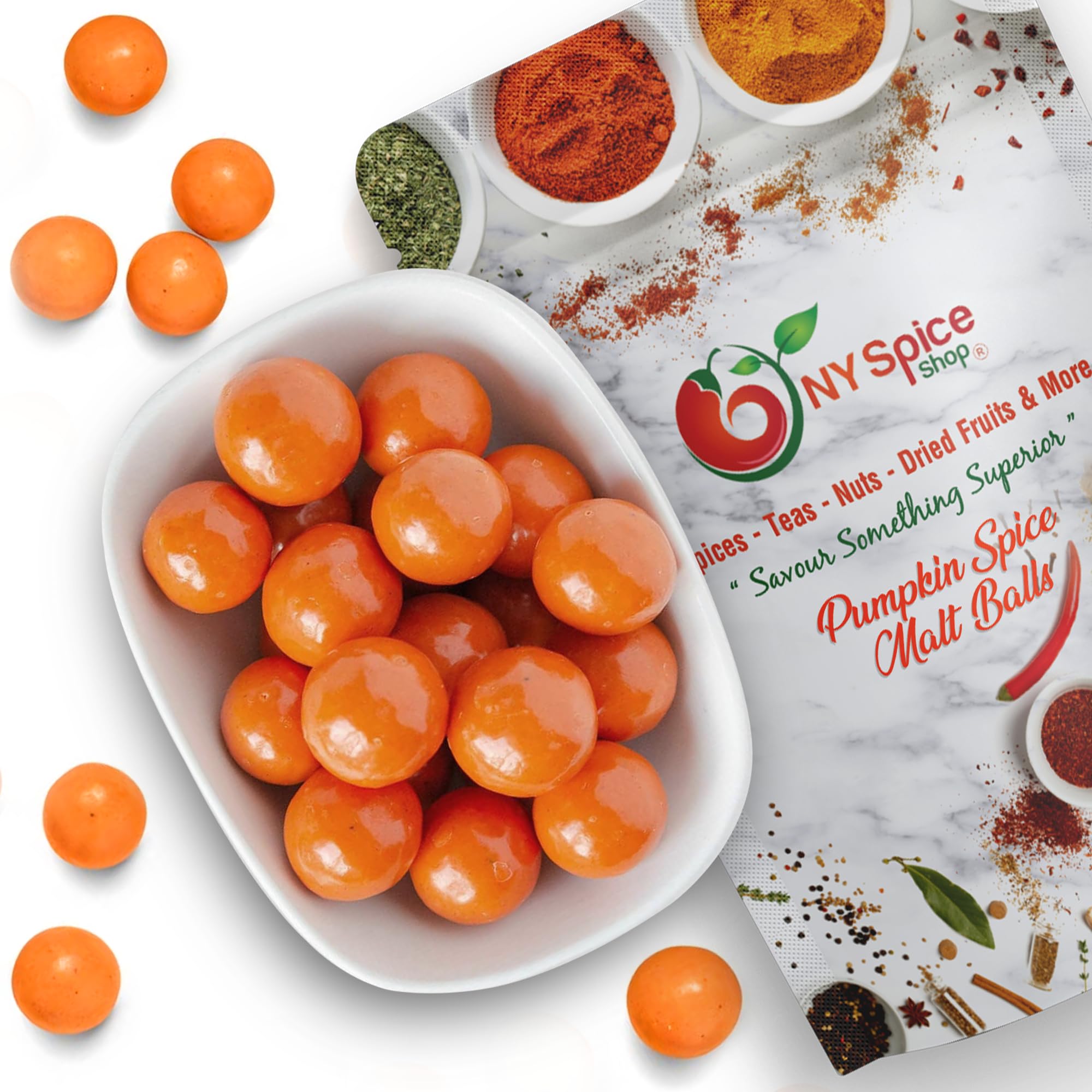 NY Spice Shop Pumpkin Spice Chocolate Malt Balls - 8oz Dark Chocolate Malted Milk Balls Candy - Gourmet Snacks & Party Favors - Perfect for Halloween Treats, Holiday Gifts & Office Snacking