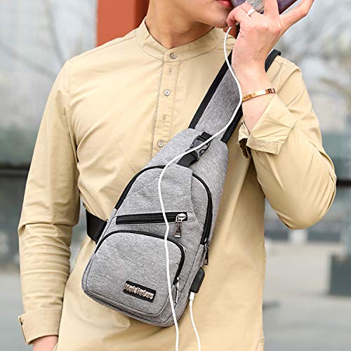 Men's Oxford Shoulder Backpack - Crossbody Sling Bag with USB Charging Port for Urban Travel, Outdoor & Daily Use - Lightweight Casual Chest Bag (Gray) - Perfect for Commuting, Hiking & Weekend Getaways