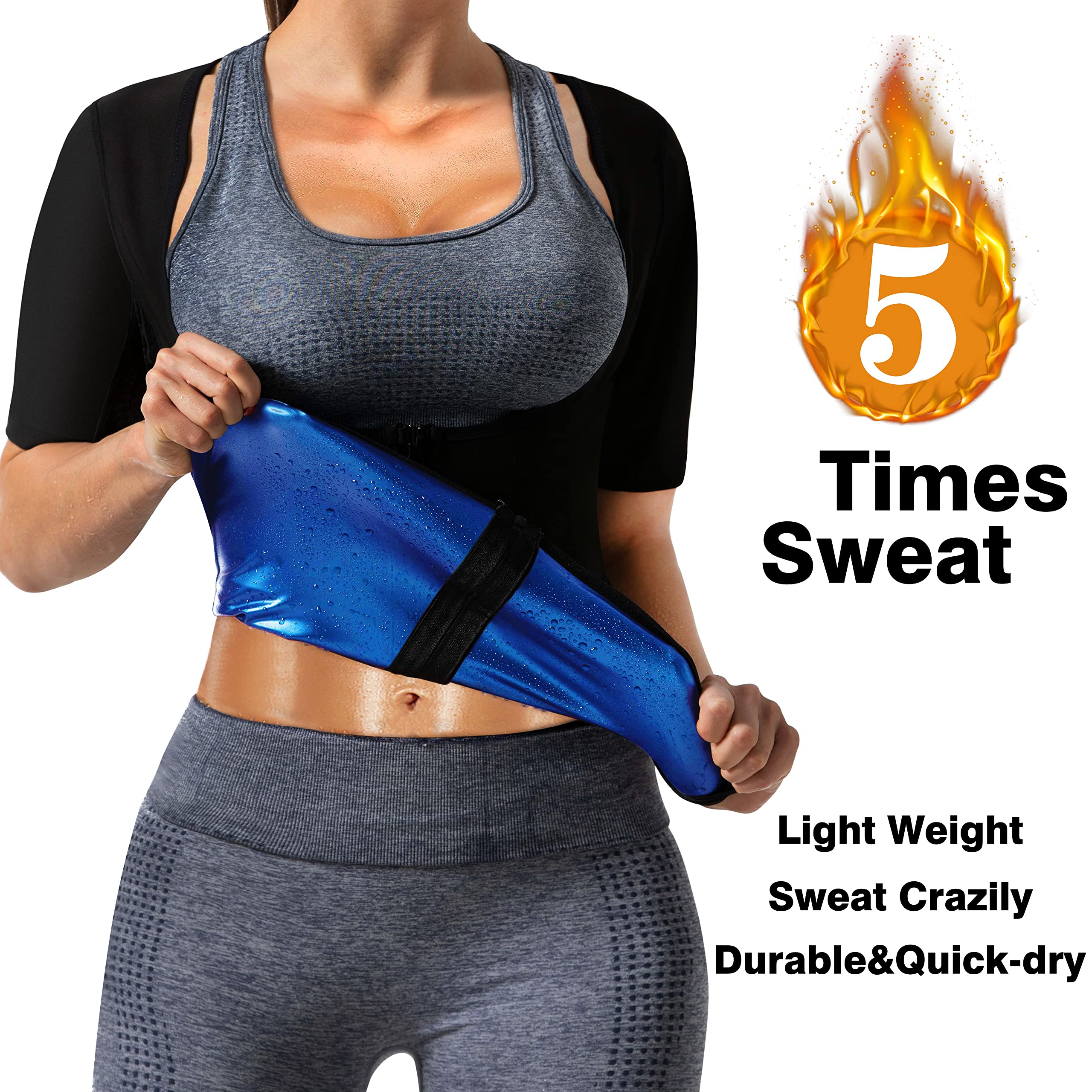 Women's Sauna Shirt for Weight Loss & Workout - Waist Trainer Sweat Vest with Zipper | Body Shaper for Sauna, Gym & Fitness Training