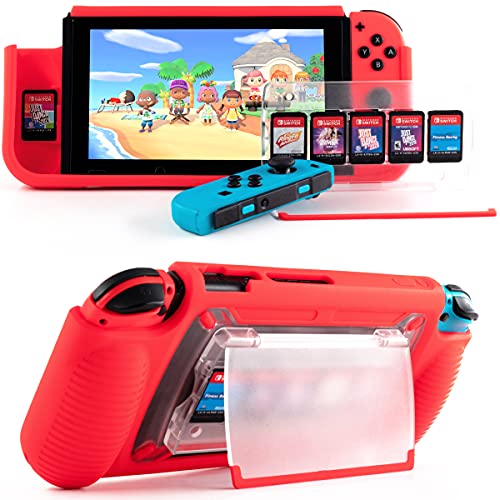YUFANLI Protective Grip Case for Nintendo Switch with Game Storage & Stand - Durable Cover for Nintendo Switch Console - Perfect for Gaming On-The-Go, Travel Protection & Home Entertainment