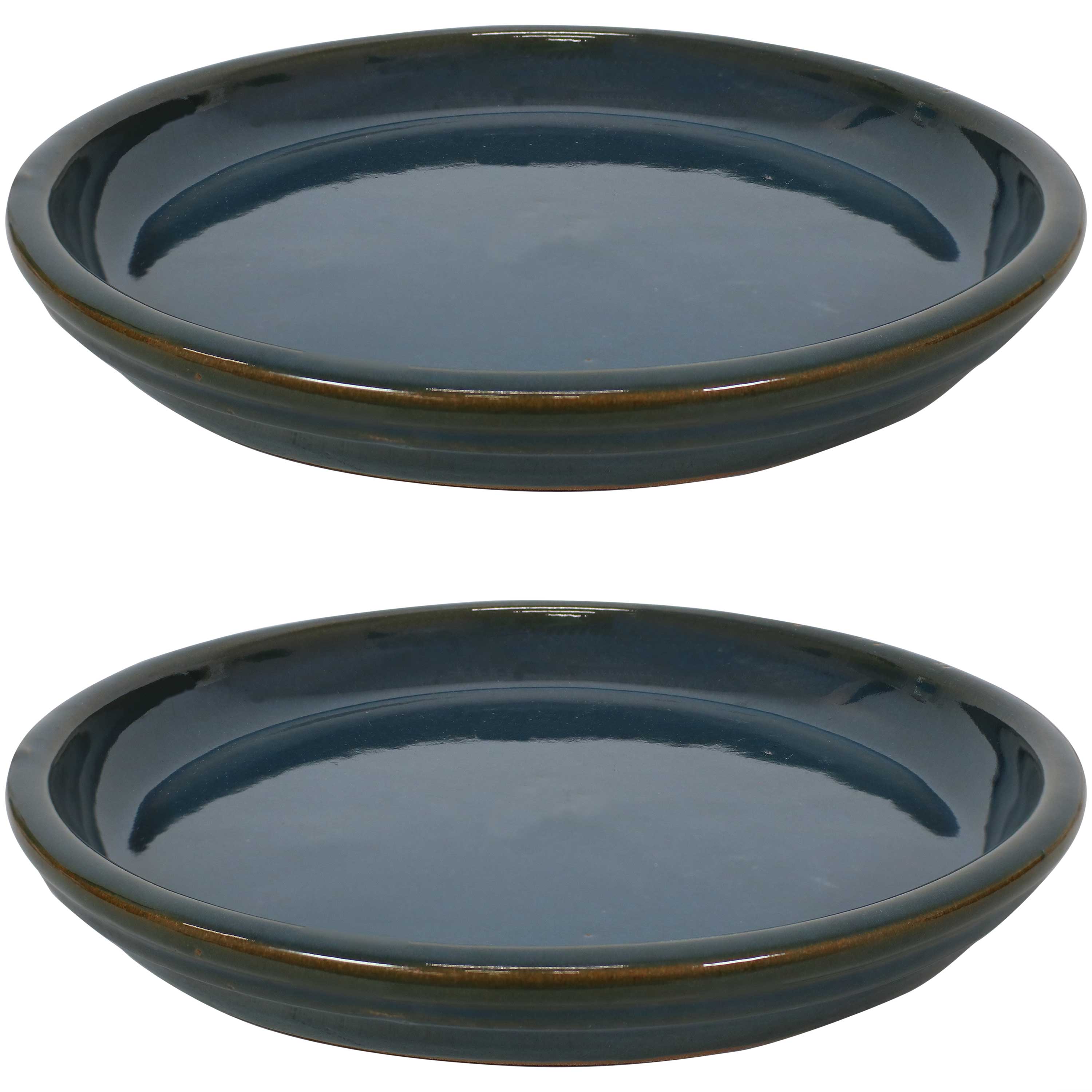 Sunnydaze Set of 2 Glazed Ceramic Planter Saucers - 6 Inch Flower Pot Trays for Indoor & Outdoor Plants - Perfect for Drainage and Protecting Surfaces