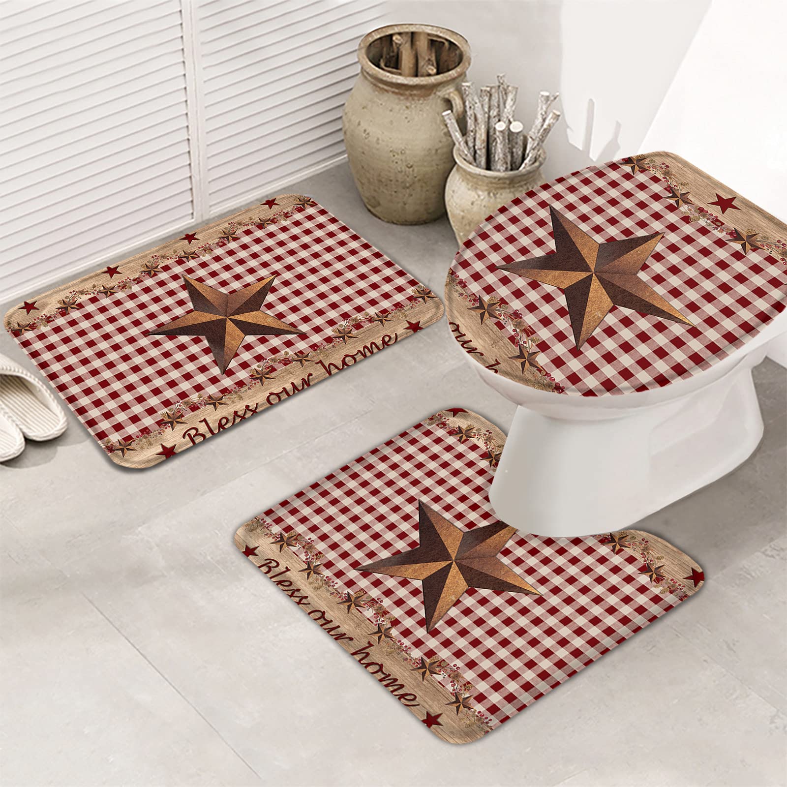 3-Piece Non-Slip Bathroom Rug Set - Brown Country Star 