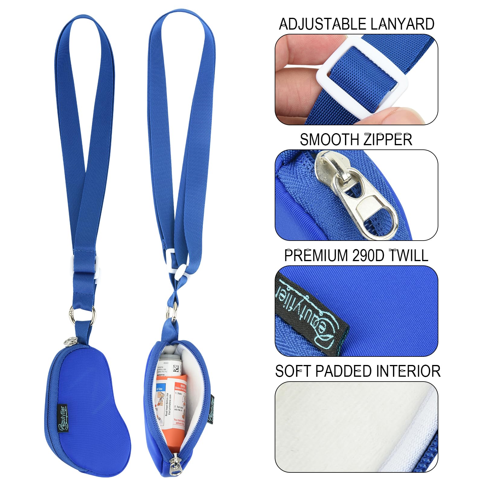 Beautyflier Asthma Inhaler Case Lanyard Holder - Portable Keychain Travel Organizer for Adults & Kids (Blue) - Perfect for School, Work, Gym & Outdoor Activities