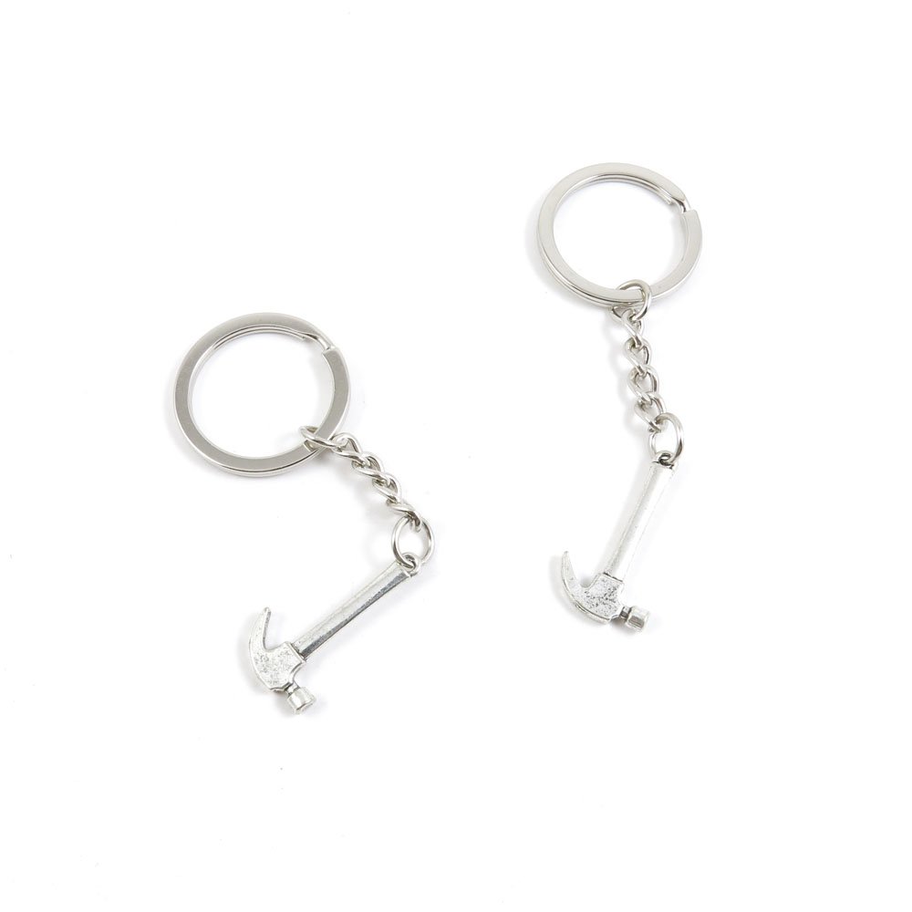 100 PCS Hammer Keychain Charms - Bulk Key Rings for Car Keys, House Keys & Keychains - Durable Metal Key Tags for Automotive, Home, Office & Gifts - Perfect for Organizing Keys, DIY Crafts & Promotional Giveaways
