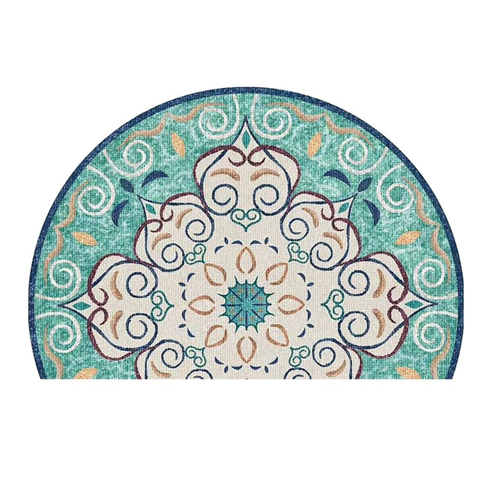 Extra Large Semicircle Doormat - European Retro Vintage Floral Design for Villa Entryway - Indoor/Outdoor Door Rug (55x79 inch, Green) - Perfect for Welcoming Guests at Home, Office, or Garden Entrance